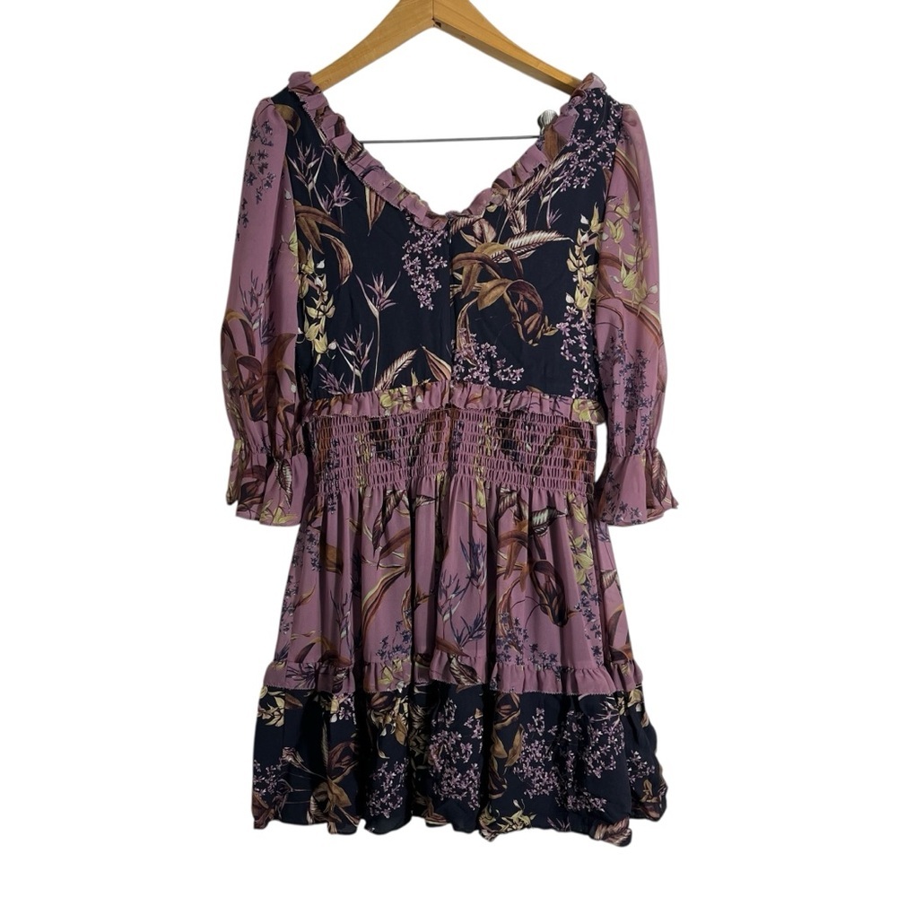 MARCHESA NOTTE Smocked Floral Mini Cocktail Dress - Picture 4 of 11